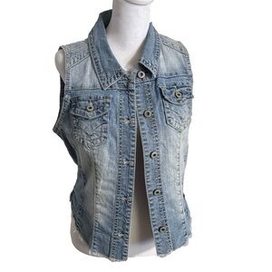 Maurice’s Button Stylish Blue Cotton Blend Denim Vest Women Size M